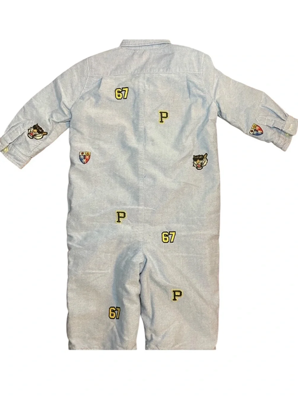 Ralph Lauren Light Blue Embroidered & Fully Lined Cotton One Piece | 6 Months